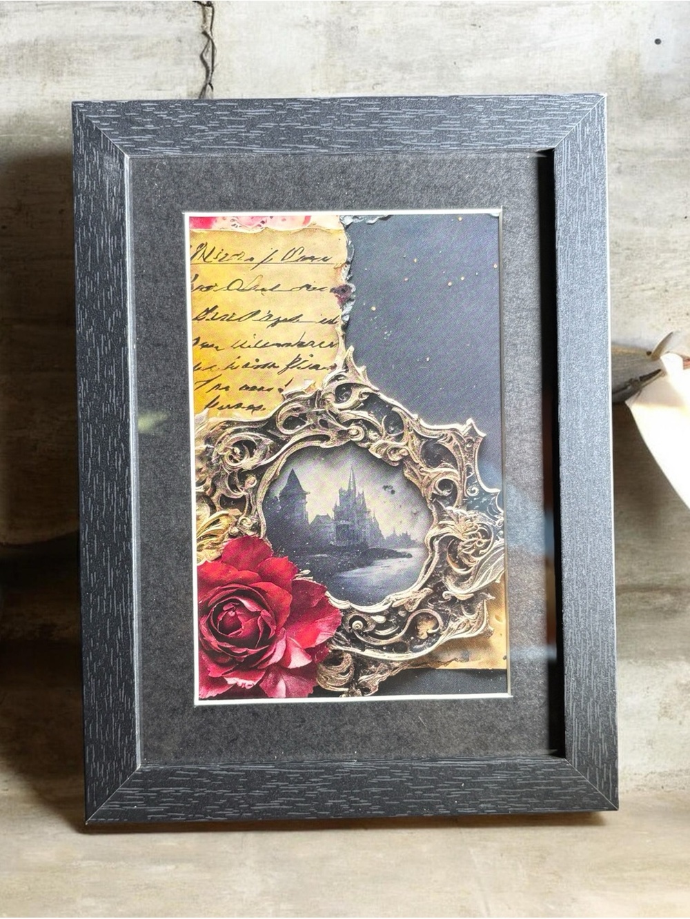 Gothic Castle Rose Framed Art 5x7 Victorian Dark Academia Decor